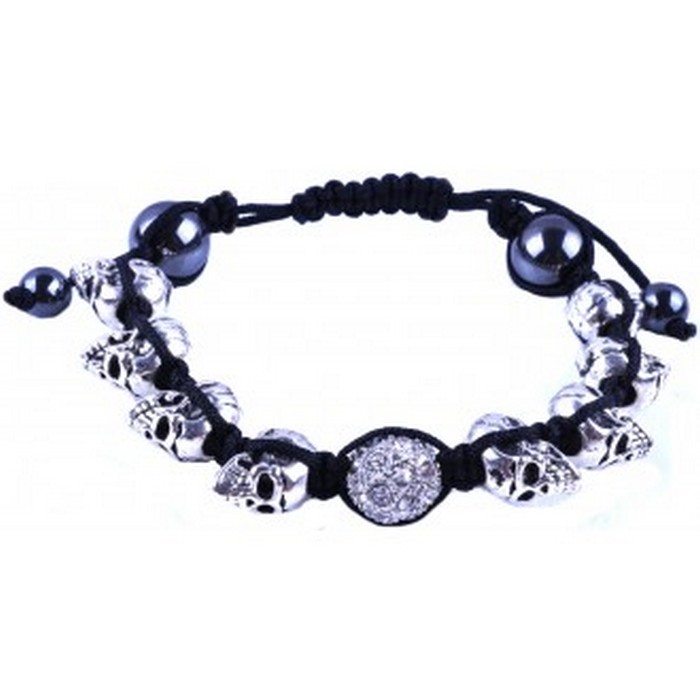 Alloy Crystal Silver Plated Skull Beaded Bracelet